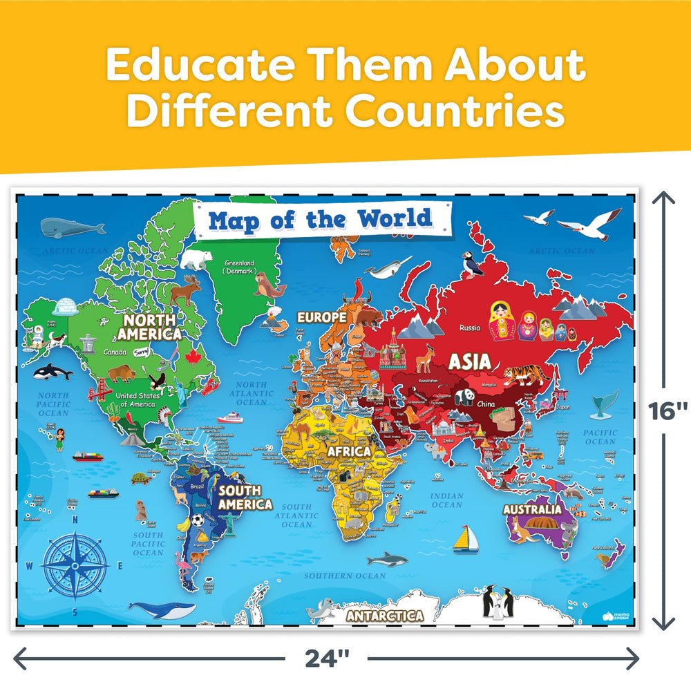Momo & Nashi detalle iconos de países, estimula preguntas y aprendizaje