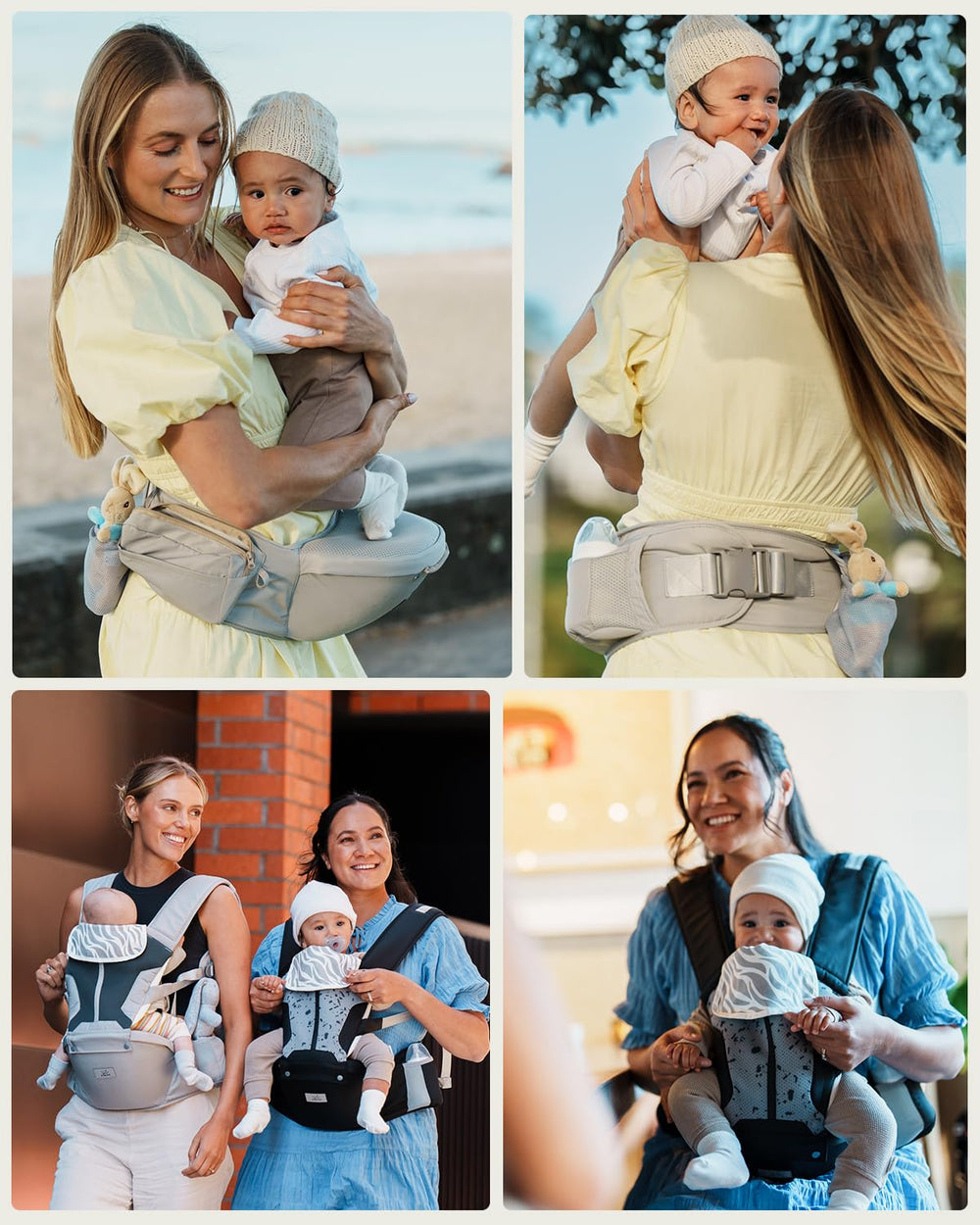MOMTORY carrier beside adult hand for scale showing compact foldability and travel-friendly size