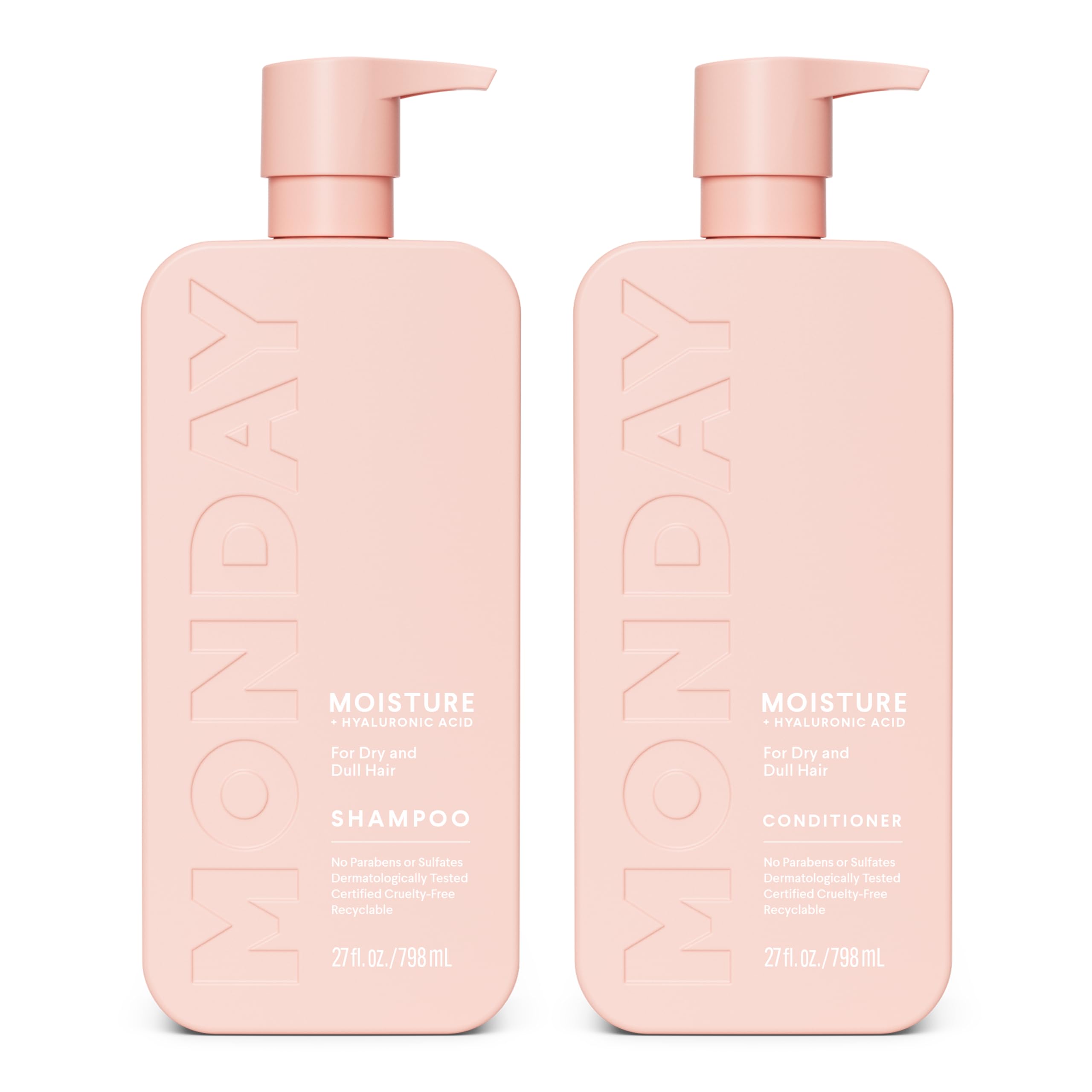 MONDAY HAIRCARE set frontal mostrando champú y acondicionador para hidratación
