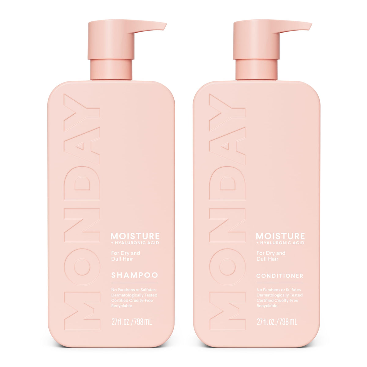 MONDAY HAIRCARE set frontal mostrando champú y acondicionador para hidratación