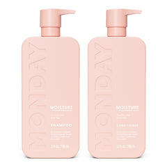 MONDAY HAIRCARE set frontal mostrando champú y acondicionador para hidratación