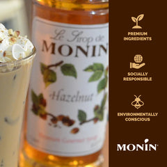 Comparación de tamaño Monin 1 L junto a una taza para ver la capacidad y duración