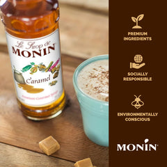 Monin botella junto a vaso para comparar tamaño y rendimiento
