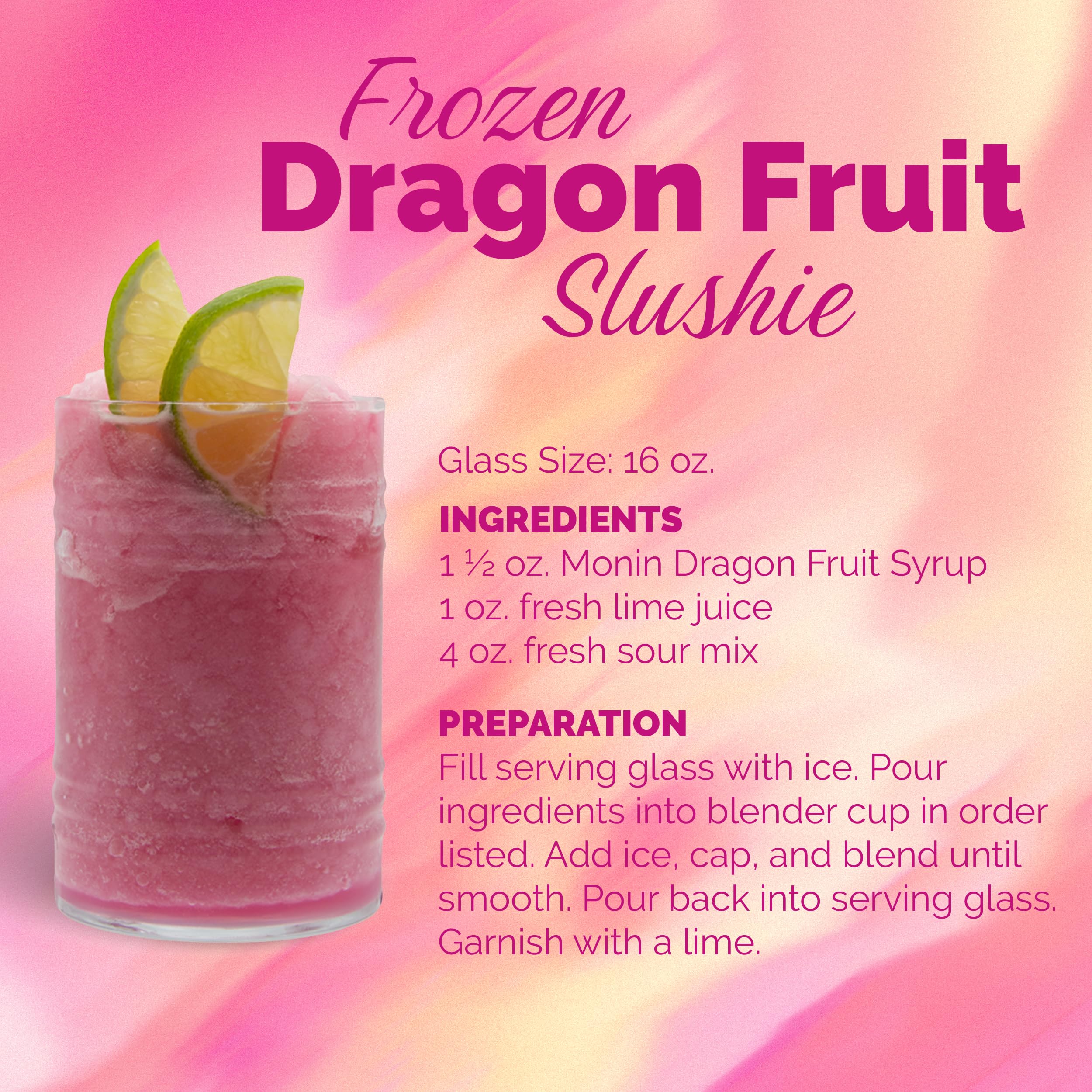 Etiqueta Monin Dragon Fruit con ingredientes y certificaciones clara y visible