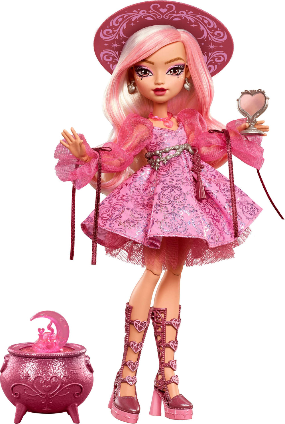 Monster High Carina Song vista frontal con vestido rosa que inspira juego creativo