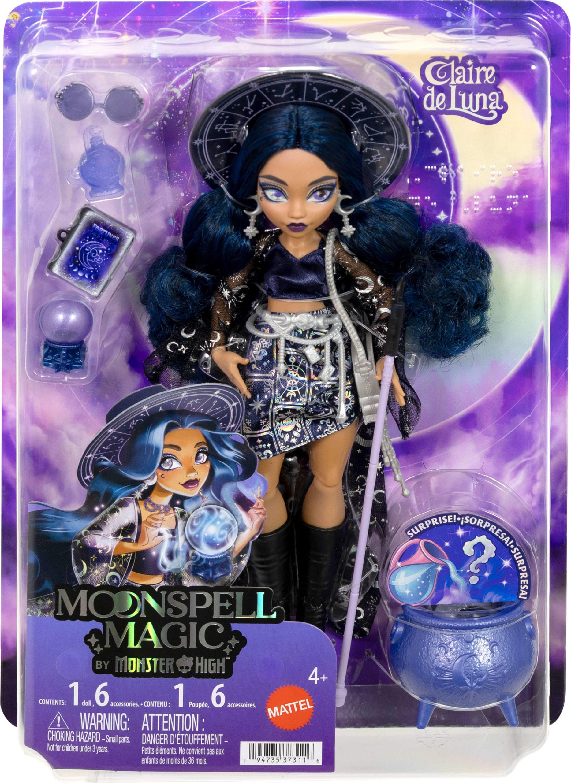 Monster High Claire de Luna comparada en tamaño para referencia de escala