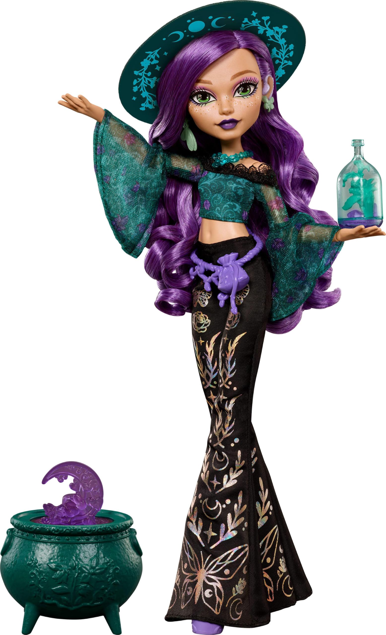 Monster High Willow Thorne vista frontal con ropa tierra y audífono, inspira juego inclusivo