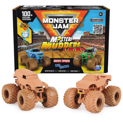 Monster Jam vista frontal del pack mostrando dos camiones y sorpresa coleccionable