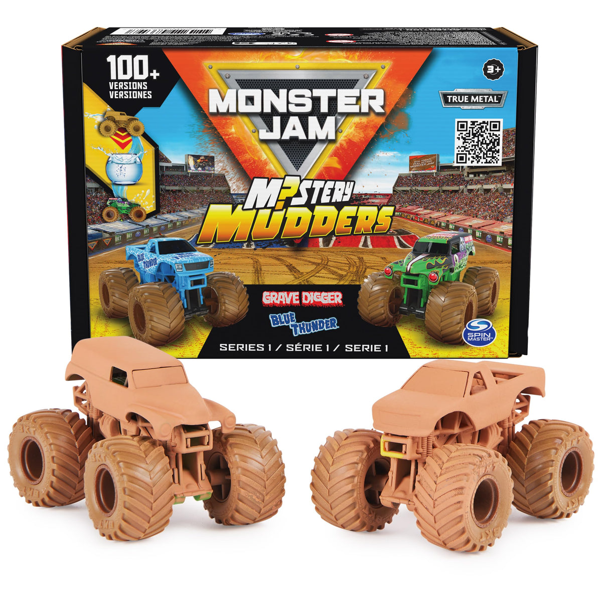 Monster Jam vista frontal del pack mostrando dos camiones y sorpresa coleccionable