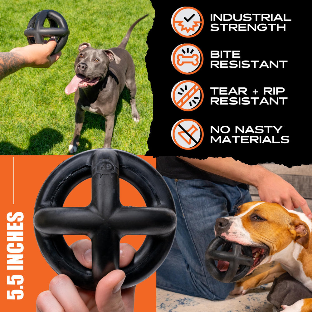 Monster K9 Ring Ball comparado con pata para referencia de tamaño