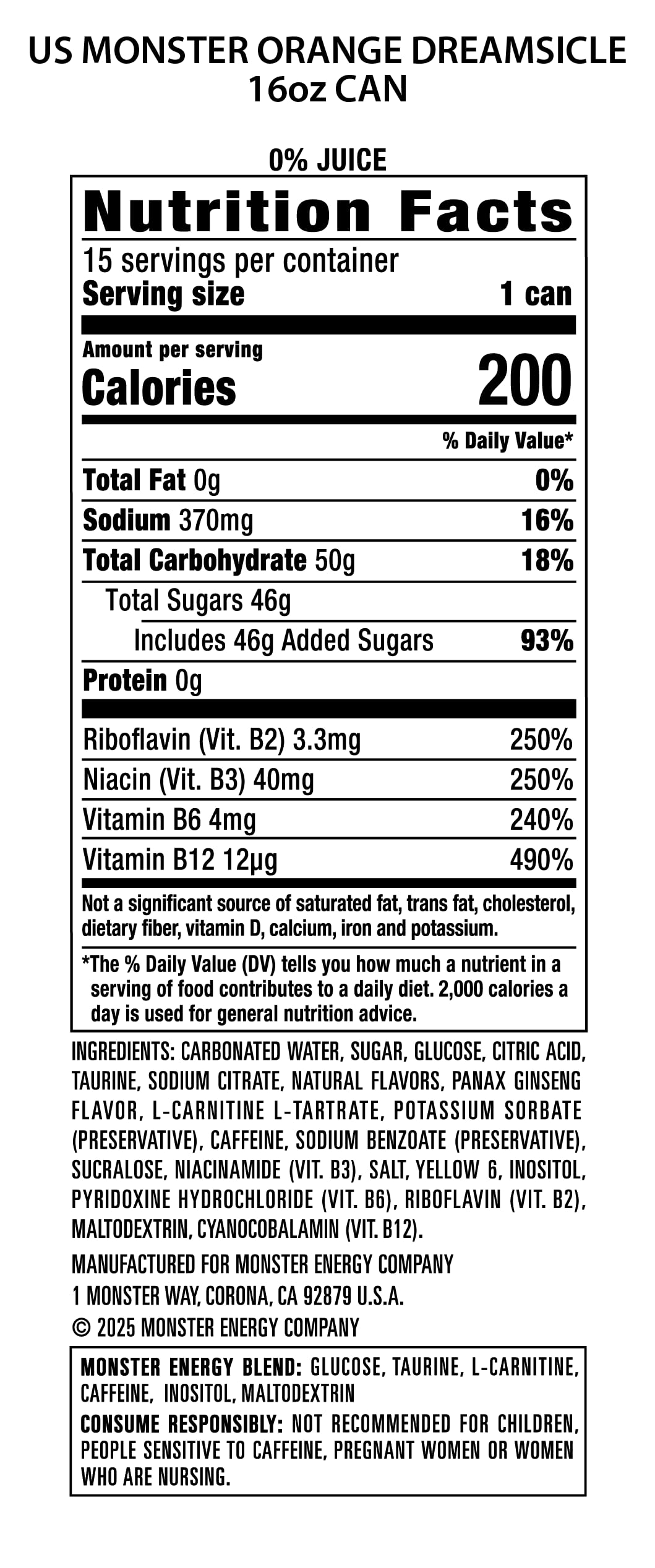 Monster lata de 16 oz en mano para comparar tamaño y porción generosa