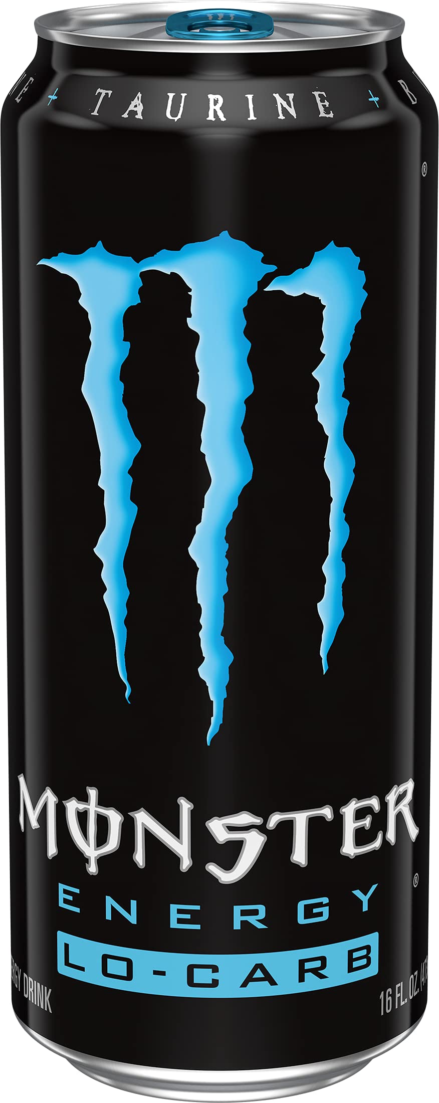 Monster Lo-Carb detalle de lata abierta mostrando textura y diseño
