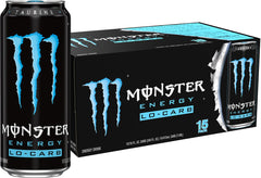 Monster Lo-Carb vista frontal del pack de 15, conveniencia y energía