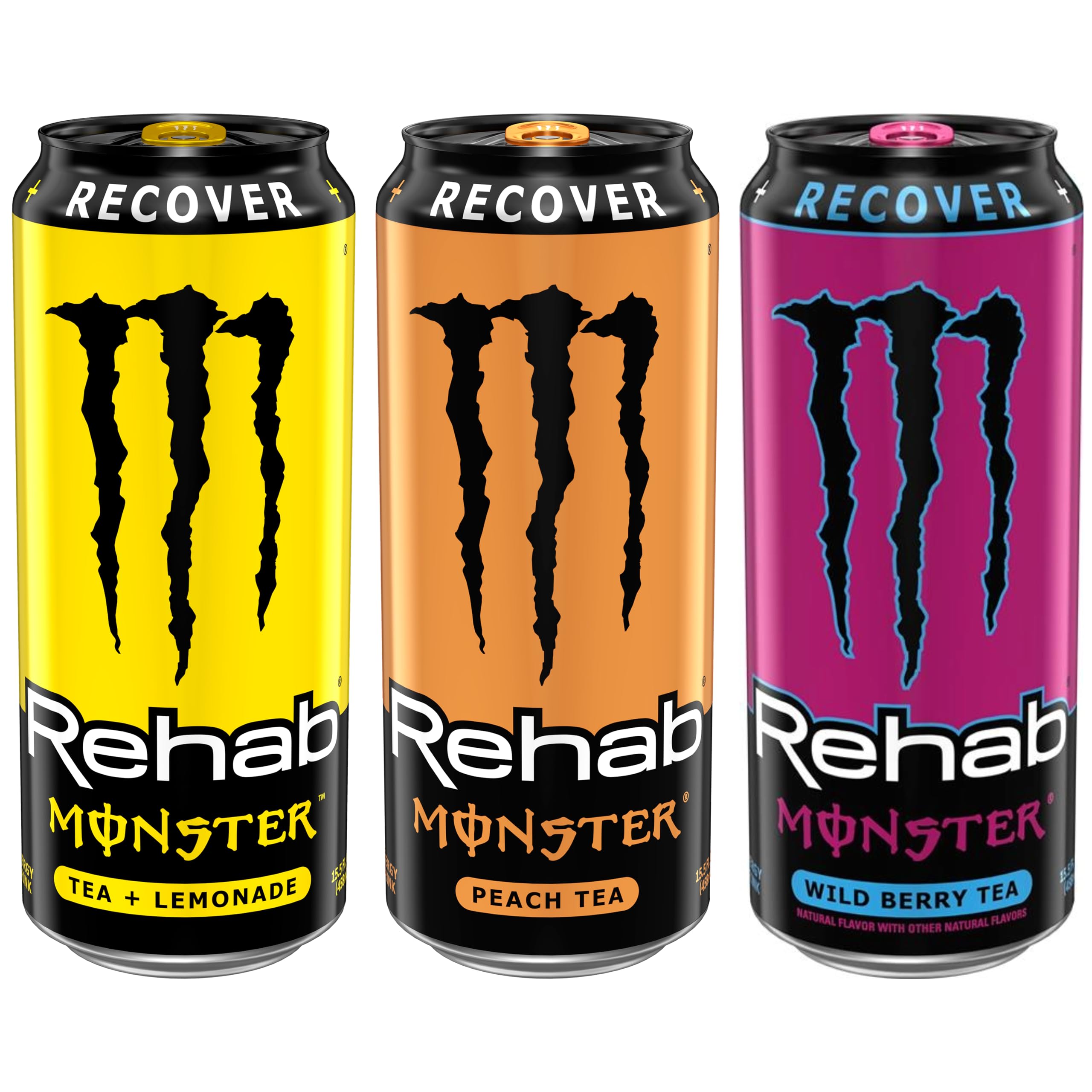 Monster Rehab close-up of peeled can showing label details and ingredient clarity