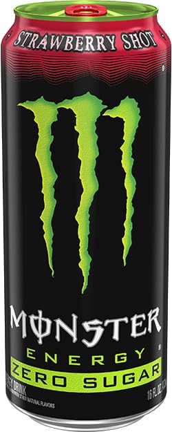 Monster lata abierta junto a una persona bebiendo, revitaliza sin calorías