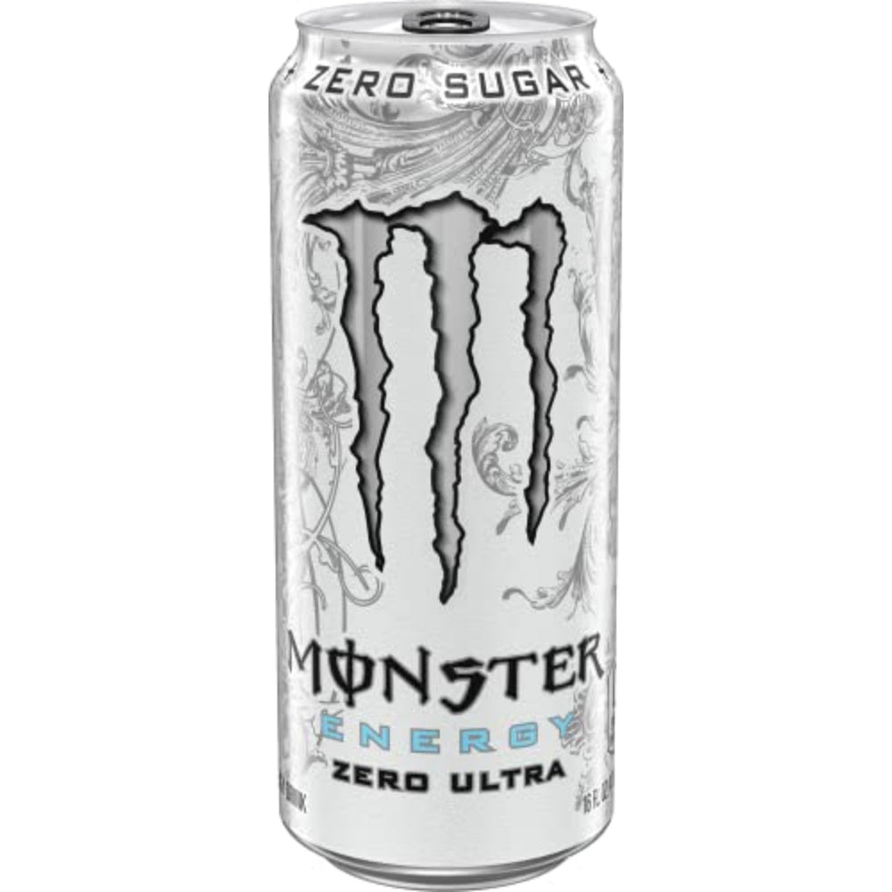 Lata de Monster Zero Ultra en mano, indicando tamaño práctico y energía sin azúcar