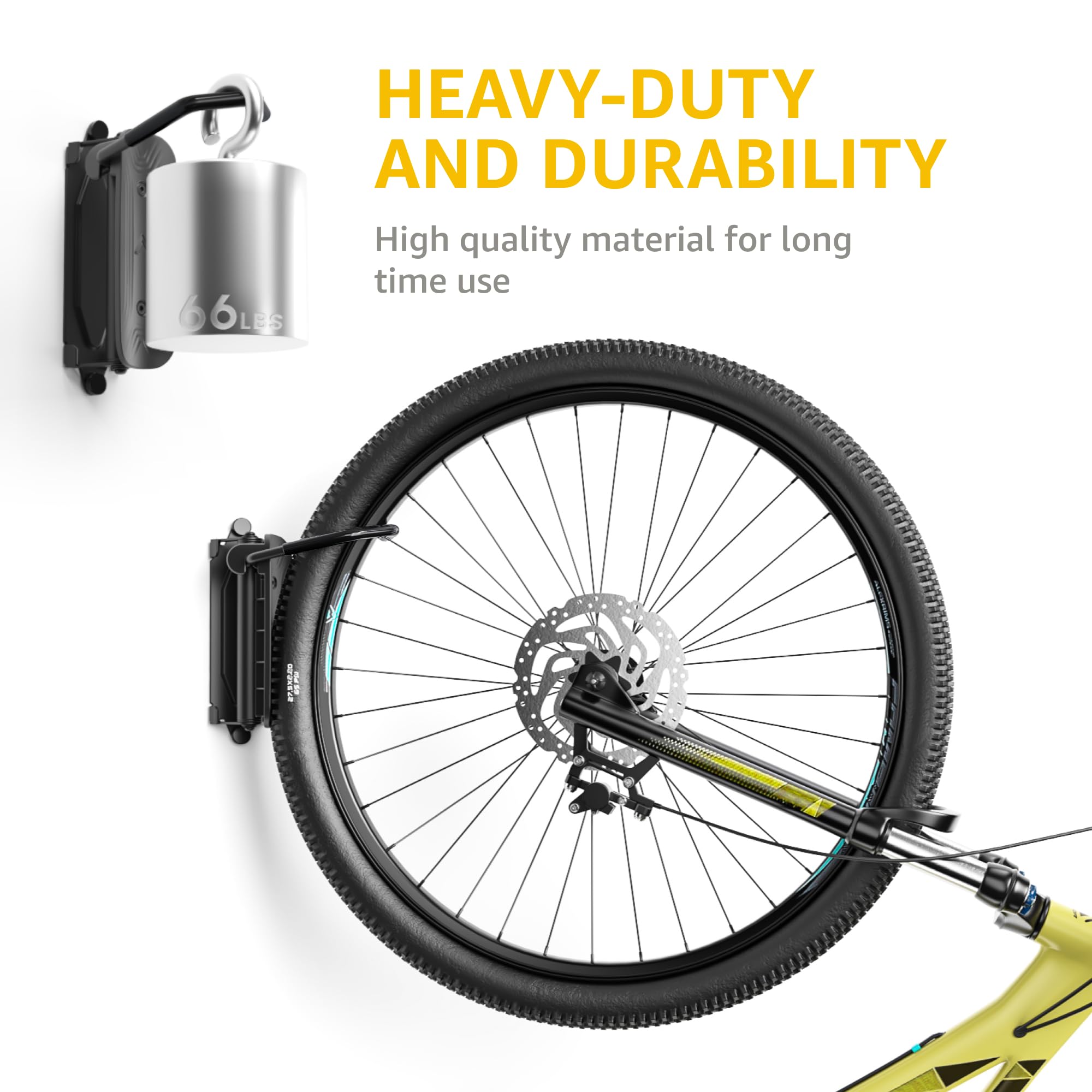 monTEK bicicleta colgada en garaje optimizando espacio de almacenamiento