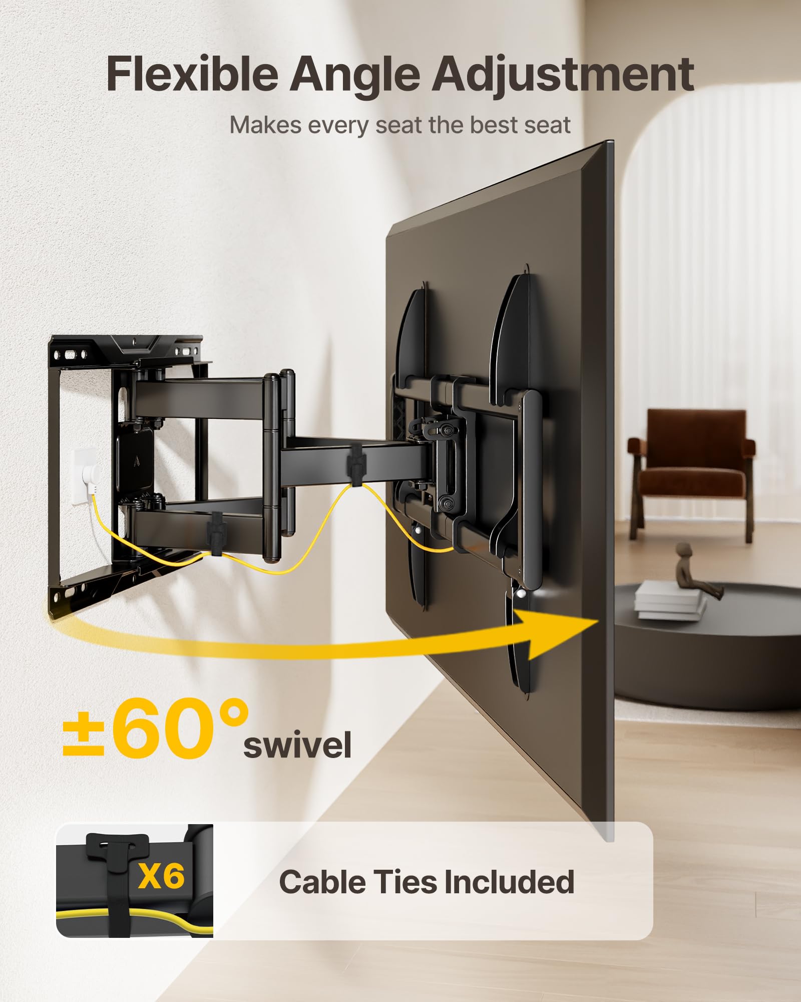 monTEK VESA bracket detail showing universal fit for many TVs