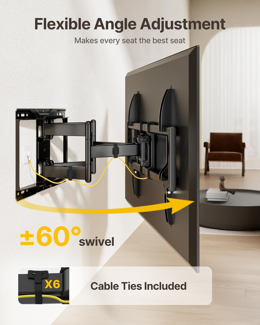 monTEK VESA bracket detail showing universal fit for many TVs