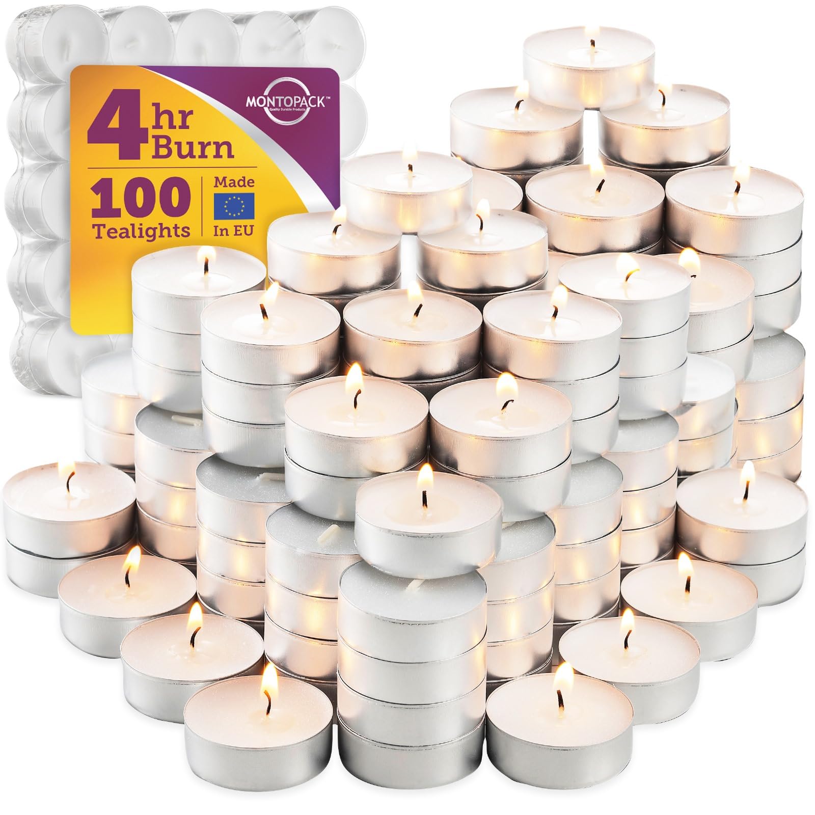 MontoPack velas tealight frontal mostrando caja y presentación útil