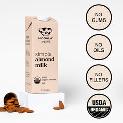 Detalle de etiqueta Mooala con sello orgánico y lista mínima de ingredientes