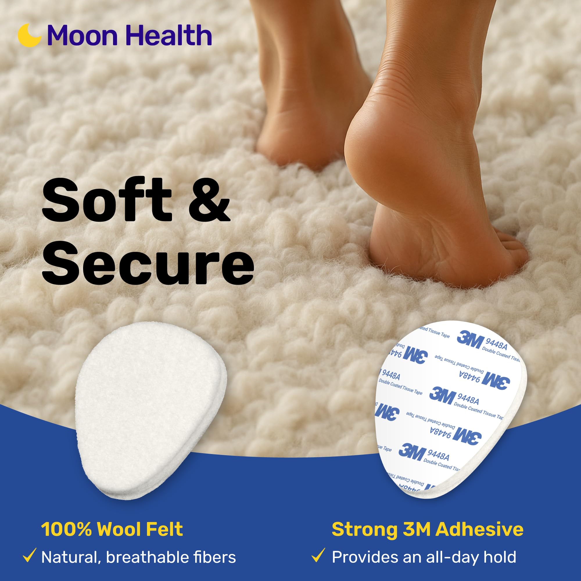 Moon Health comparación a escala con mano, muestra tamaño real