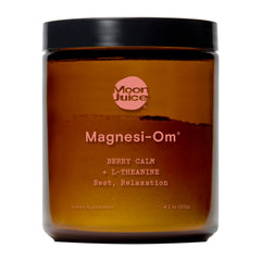 Moon Juice frasco frontal mostrando la etiqueta y beneficios relajantes
