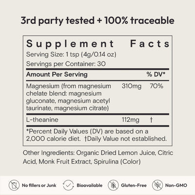 Moon Juice primer plano del polvo Magnesi-Om que destaca su textura fina y disolución
