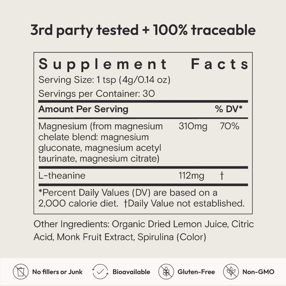 Moon Juice primer plano del polvo Magnesi-Om que destaca su textura fina y disolución