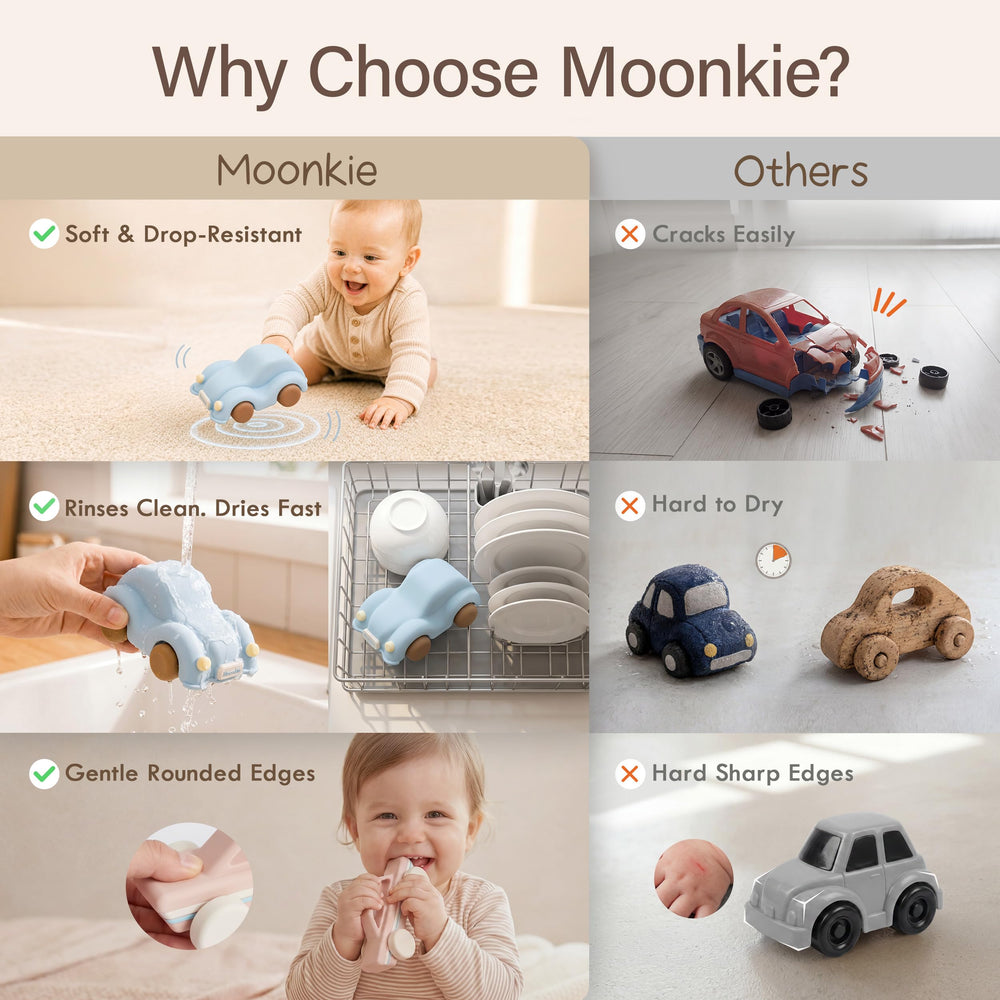Moonkie etiqueta indicando silicona de grado alimentario, garantiza seguridad