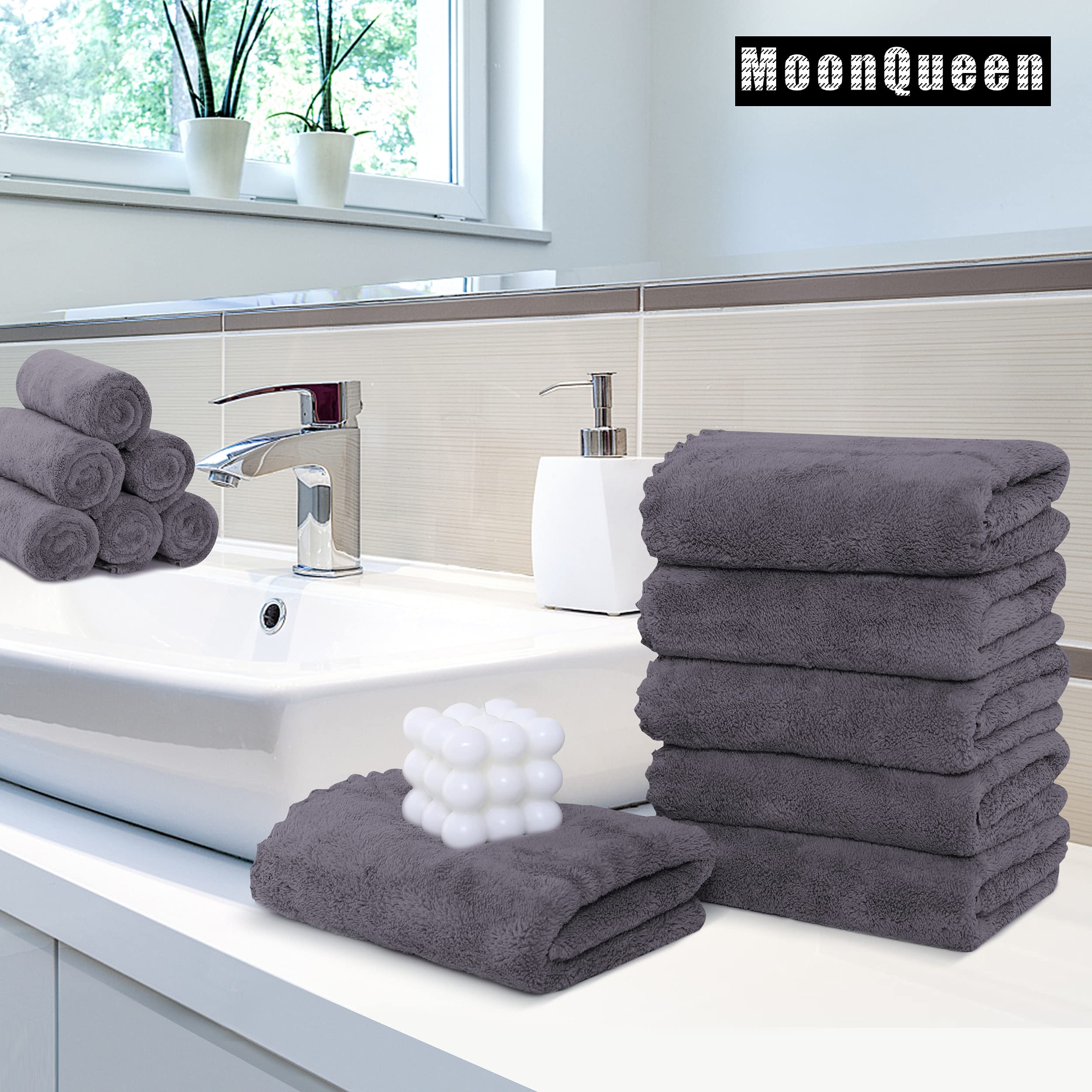 MOONQUEEN primer plano de microfibra coral velvet, tacto suave y absorbente