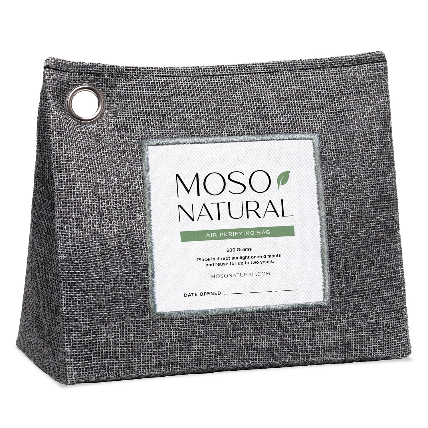MOSO NATURAL bolsa frontal mostrando etiqueta y tamaño, refresca ambientes grandes