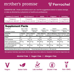 Mother's Promise detalle de etiqueta mostrando Ferrochel y acerola para confianza