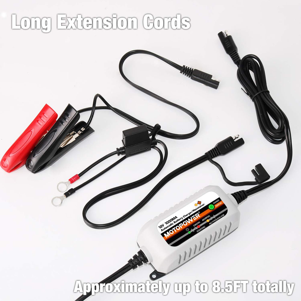 MOTOPOWER LED indicador mostrando modo de carga y ahorro energético