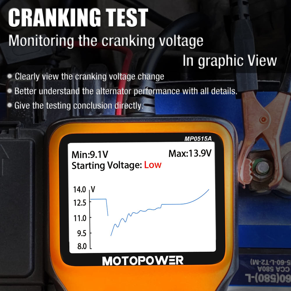 MOTOPOWER MP0515A en uso conectado a batería de coche para diagnóstico inmediato