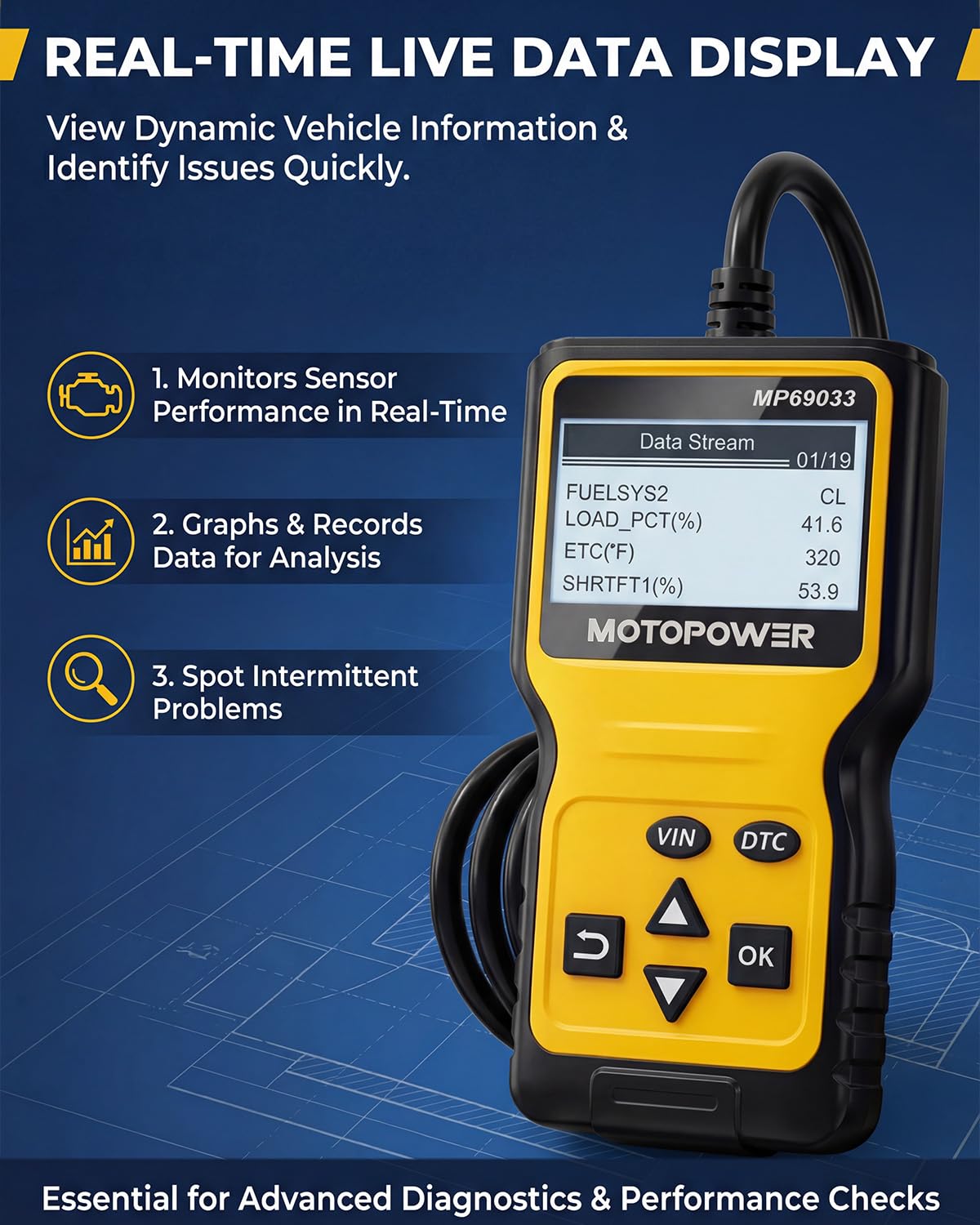 MOTOPOWER MP69033 comparación de tamaño en mano para evaluar portabilidad práctica