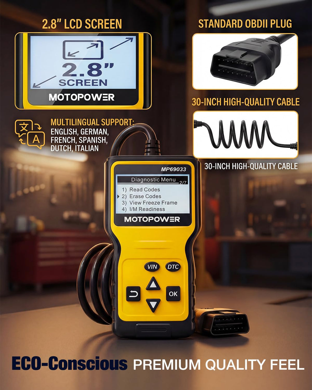 MOTOPOWER MP69033 empaque con manual y accesorios listos para uso inmediato