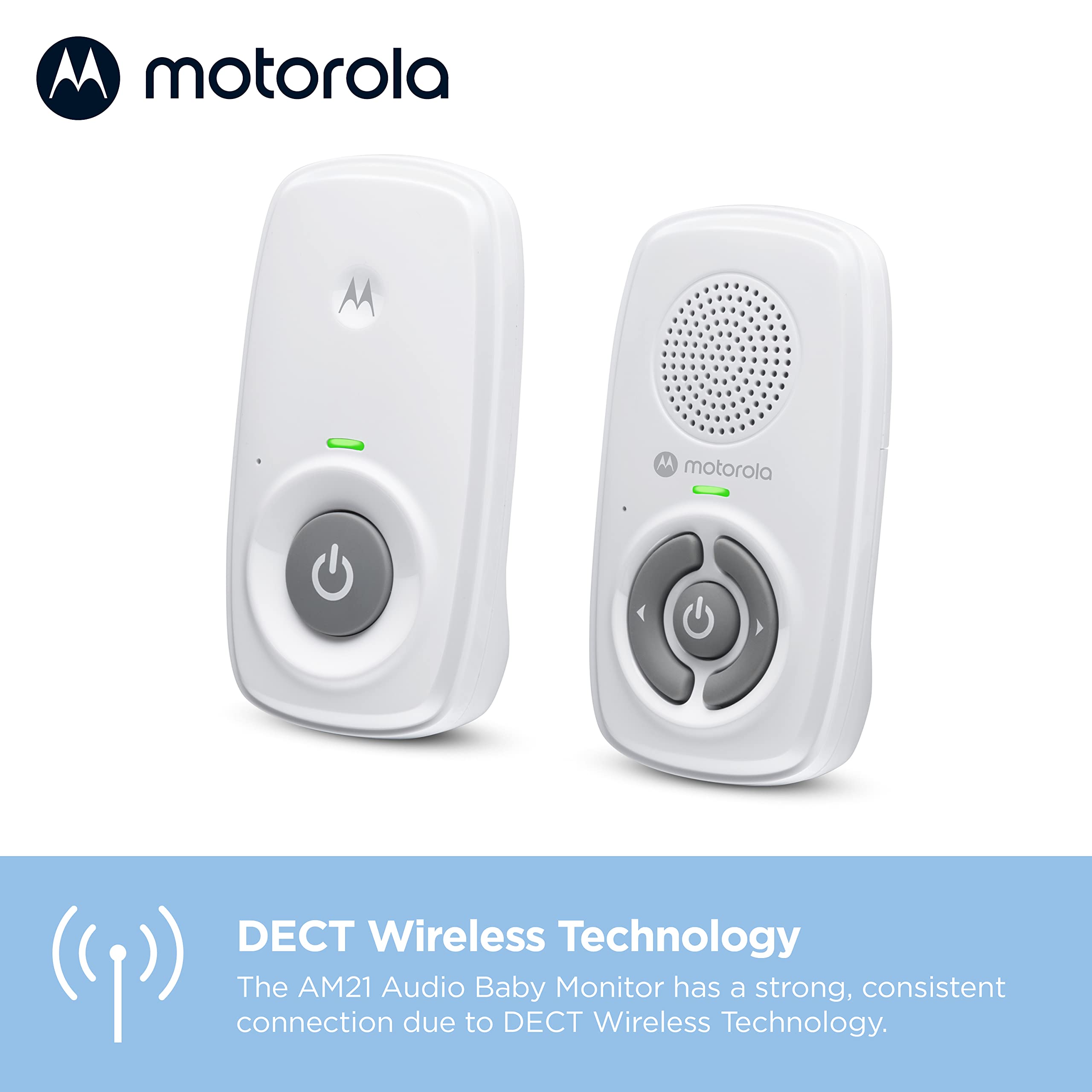 Motorola Nursery AM21 indicadores LED mostrando detección de sonido y estado de señal