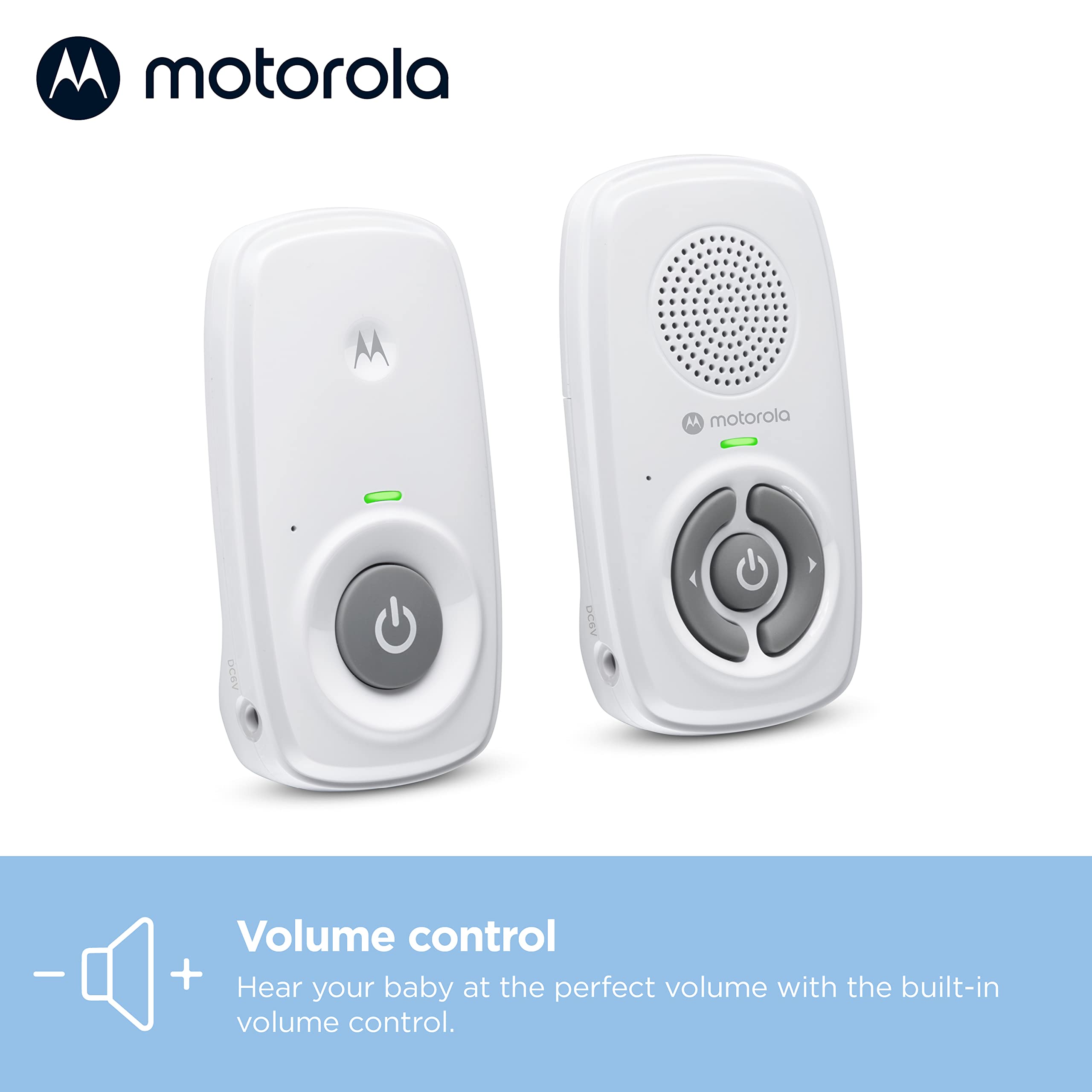 Motorola Nursery AM21 comparación de tamaño con pilas AAA para referencia de escala práctica