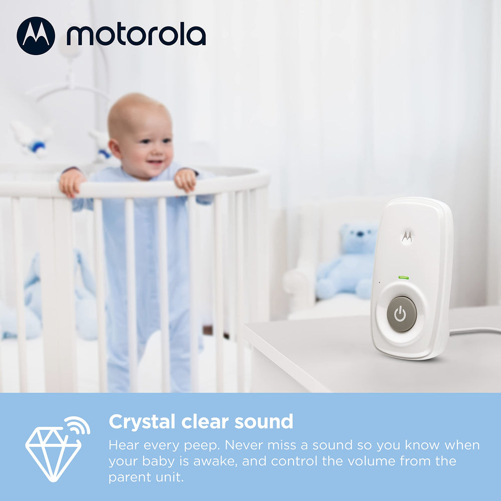 Motorola Nursery AM21 instalado en habitación de bebé ofreciendo vigilancia privada sin WiFi