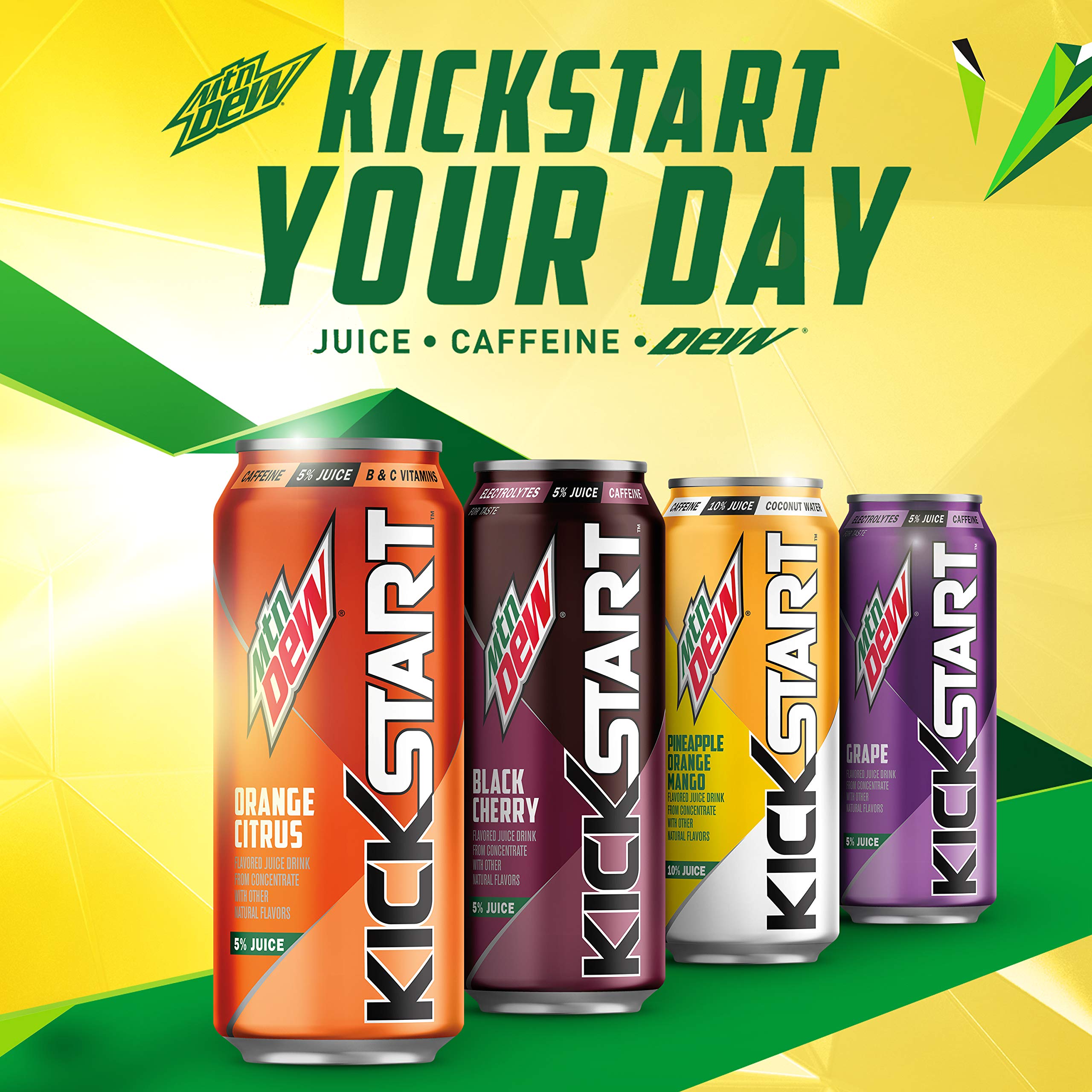 Mountain Dew Kickstart detalle de textura y gas con cierre visible, destaca frescura