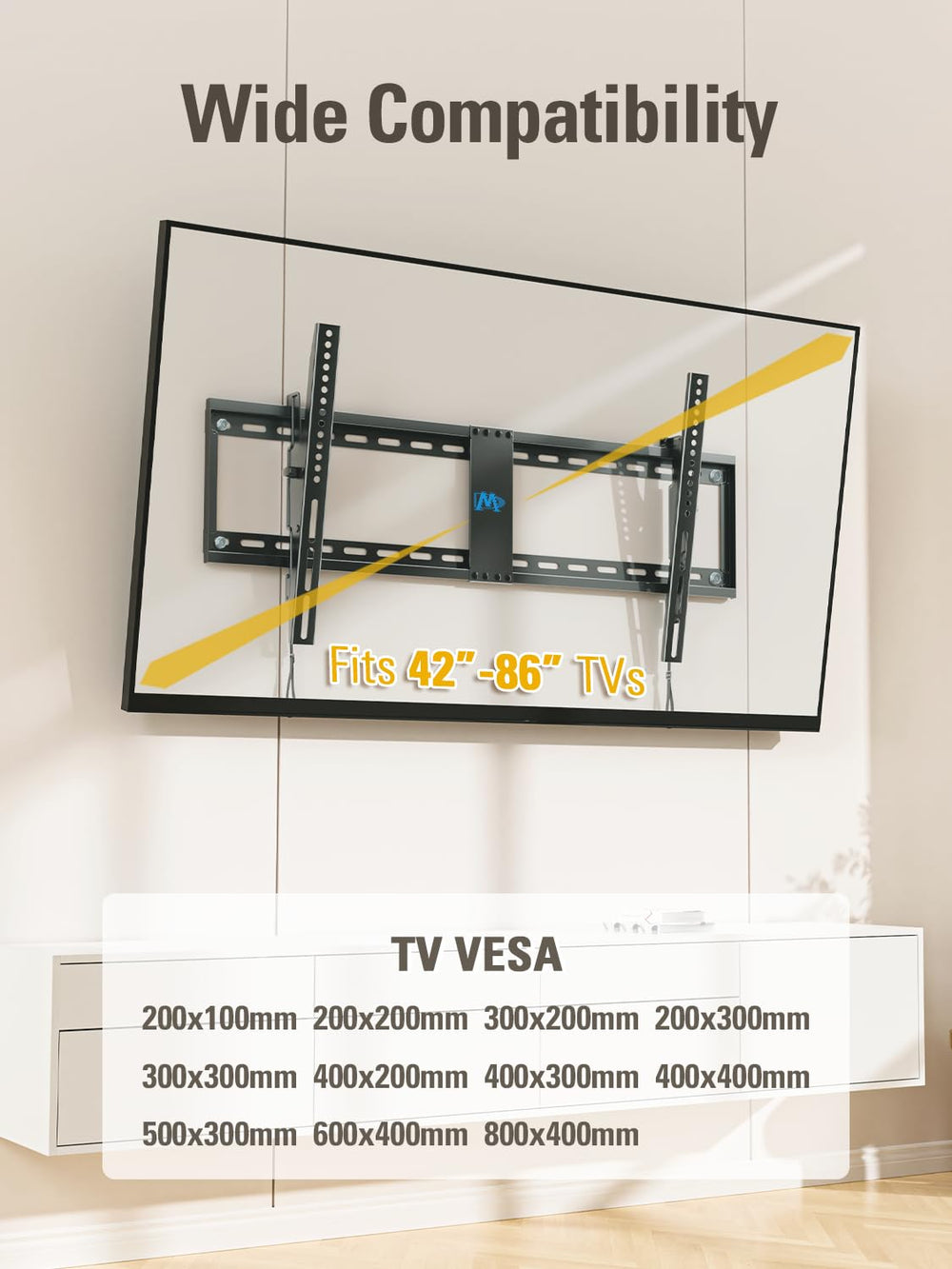 Mounting Dream comparación de tamaño con televisor 65" para referencia de escala