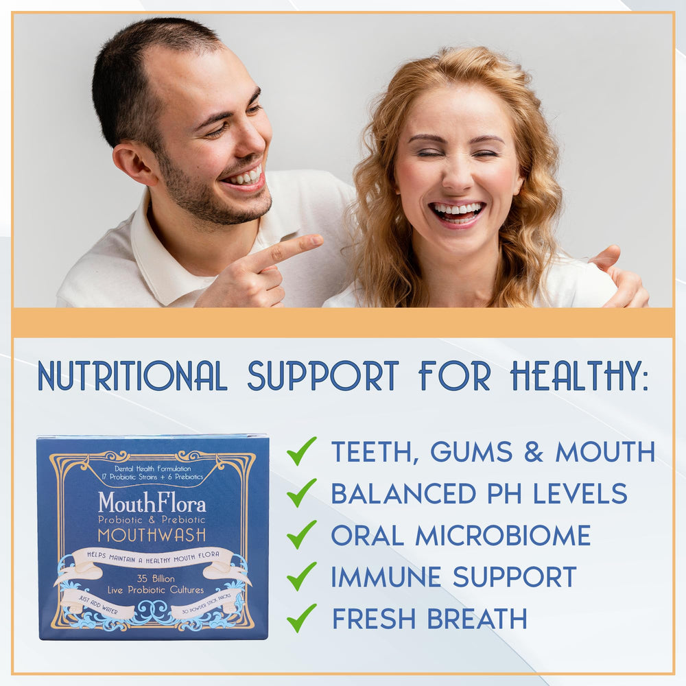 MouthFlora etiqueta con lista de cepas e ingredientes, transparencia informativa
