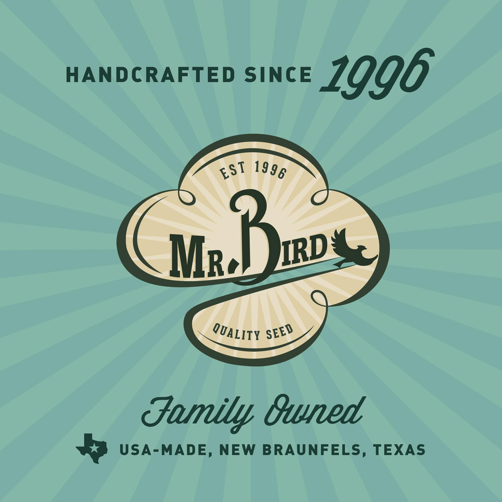 Mr. Bird cylinder gift with feeder in backyard lifestyle setting