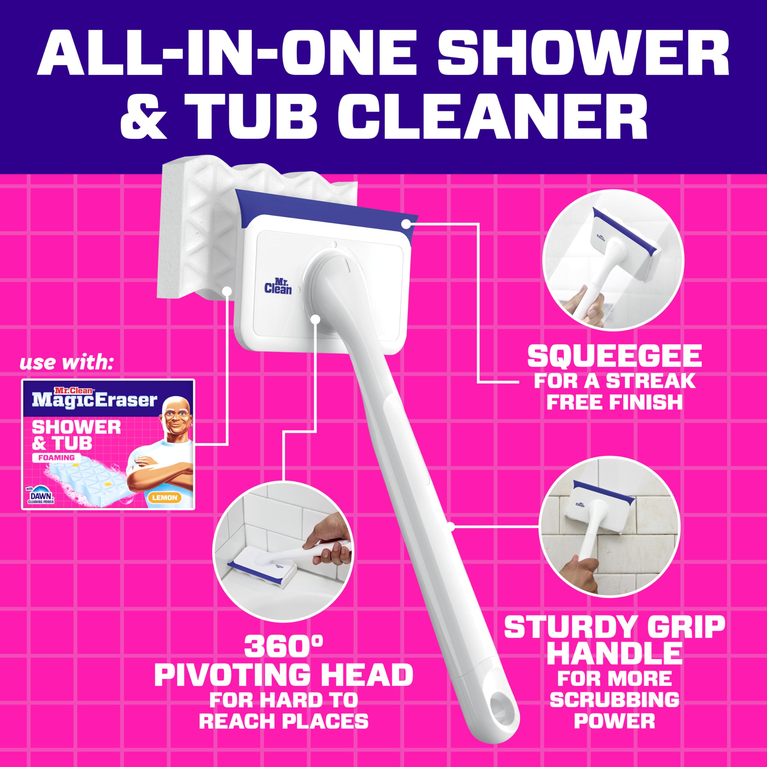 Mr. Clean comparación de tamaño con una mano para mostrar escala y control
