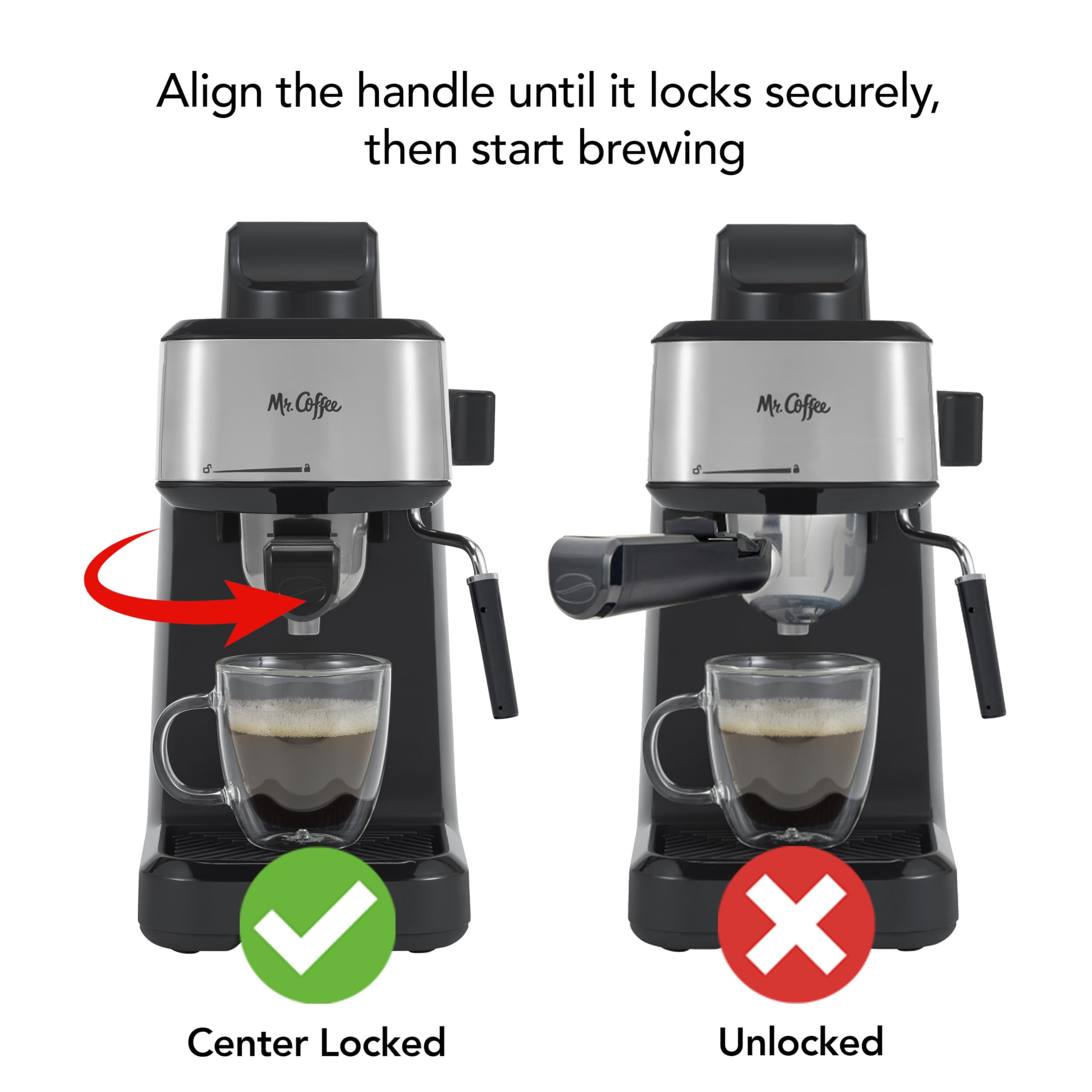 Mr. Coffee stainless frothing pitcher included for precise steaming and pouring