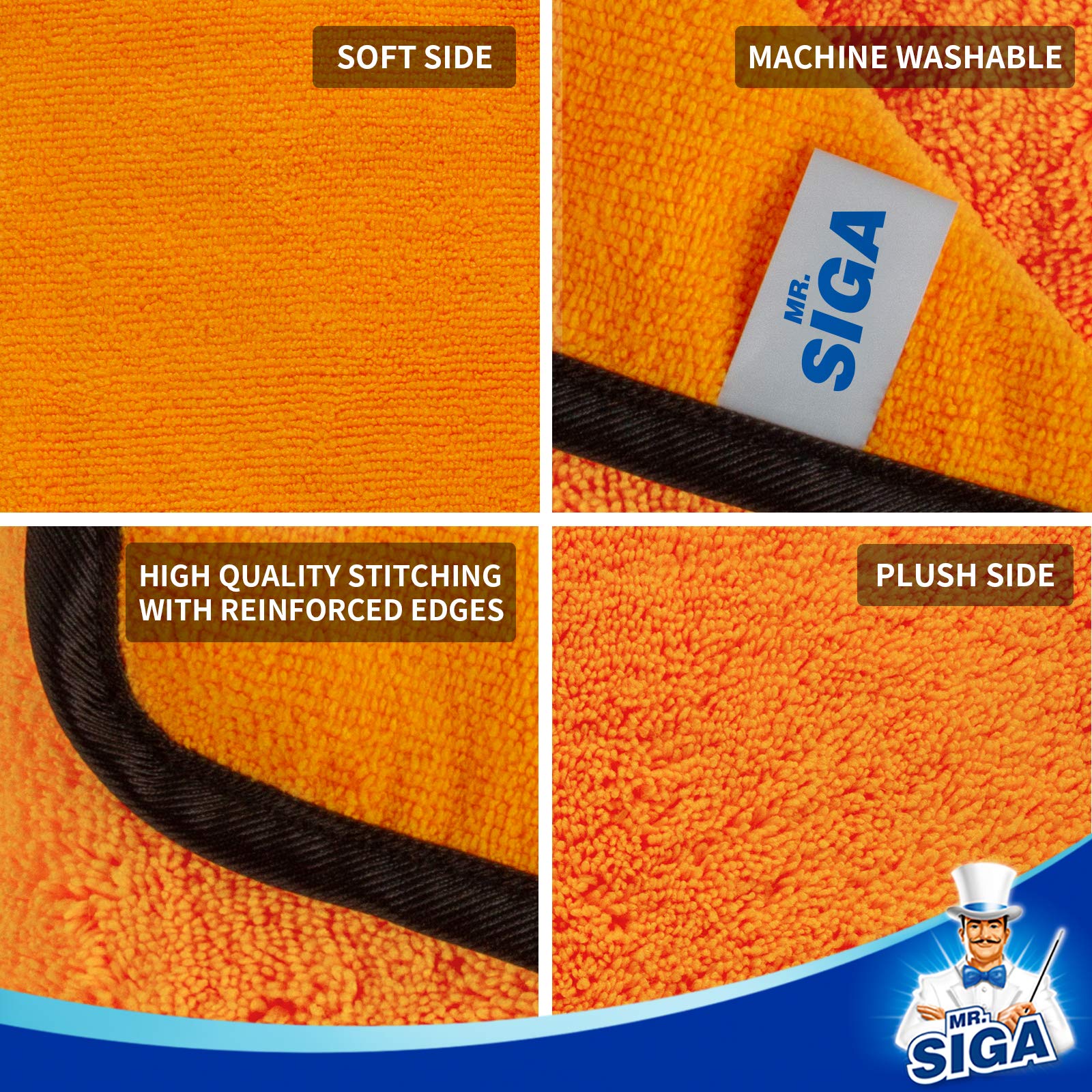 MR.SIGA smooth side detail highlighting lint-free shine and polishing benefit
