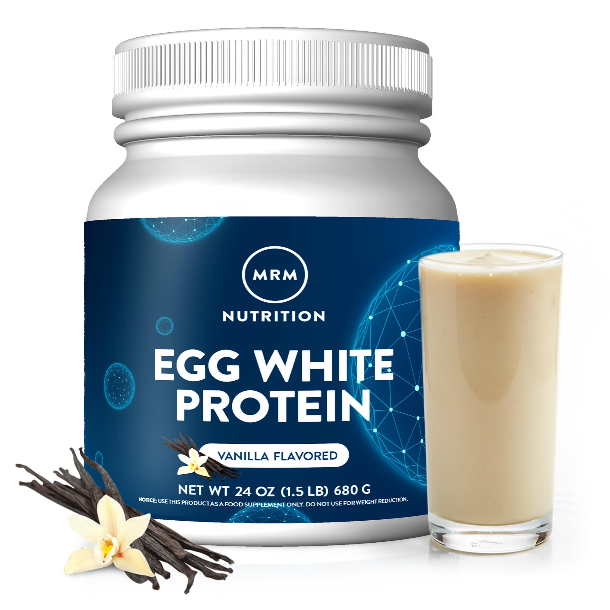 MRM proteína clara de huevo envase frontal mostrando branding y beneficio proteína limpia