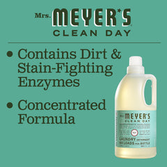 Mrs. MEYER'S botella 64 oz junto a prendas, concentración para 64 lavados