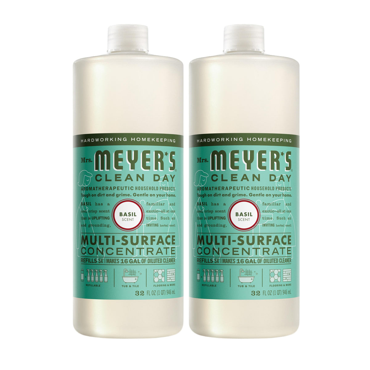 Mrs. MEYER'S vista frontal del pack 2, limpieza eficaz y ahorro